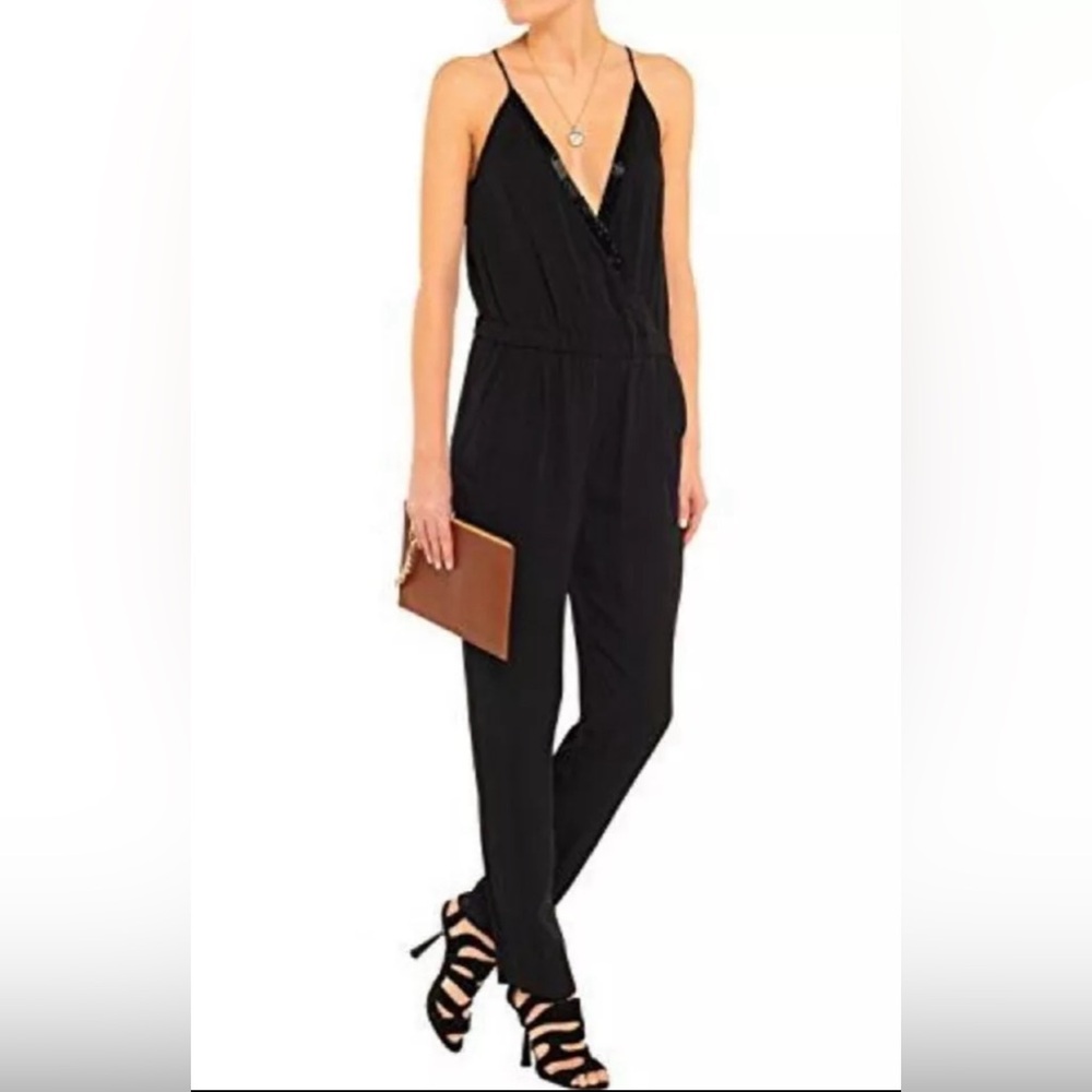 DVF Shany Black Silk Bead Embellished‎ Jumpsuit